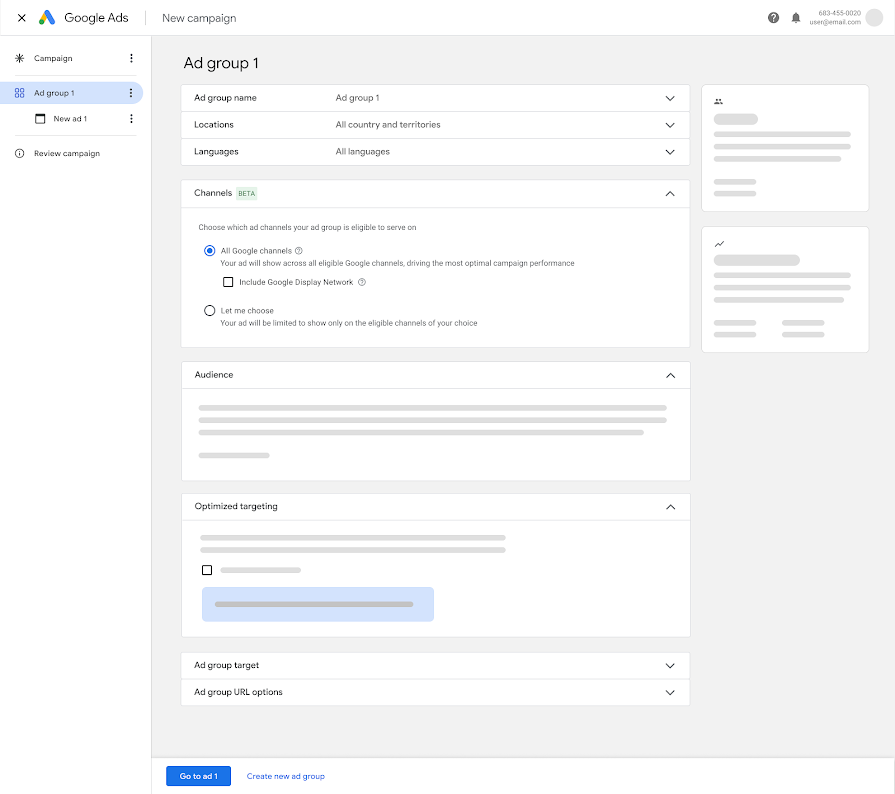 Официальное изображение Google: выбор автоматических каналов либо ручного режима в Demand Gen. Значения на снимке демонстрационные; «Все страны» нужно заменить своей географией.